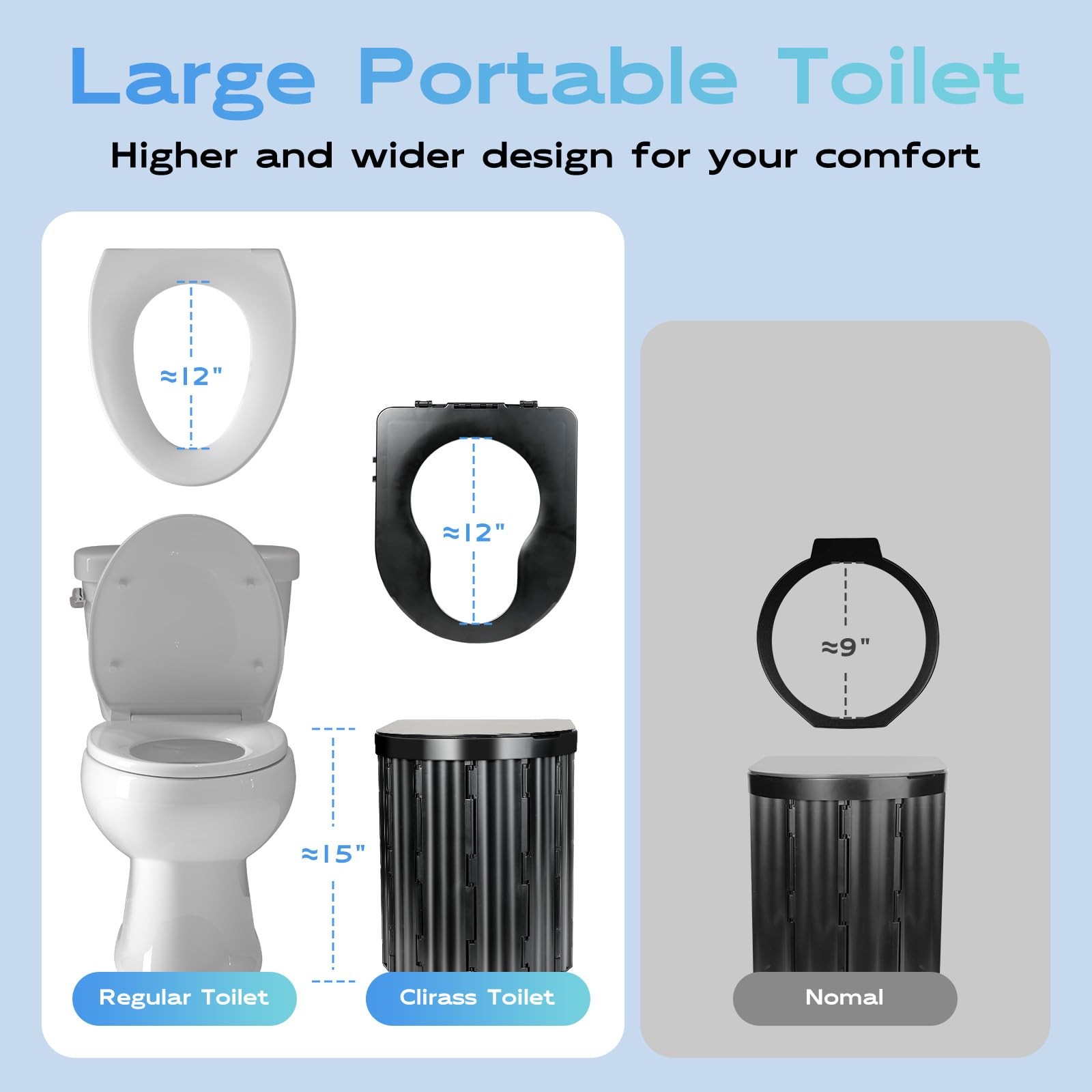 Portable Camping Toilet for Adults,15″ Portable Outdoor Folding Tall Toilet w…