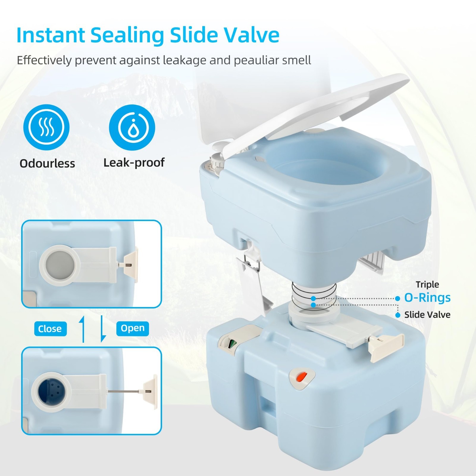 Portable Toilet 5.28 Gallon Camping Porta Potty, Diagonal Bowl, Hand Sprayer, Pr
