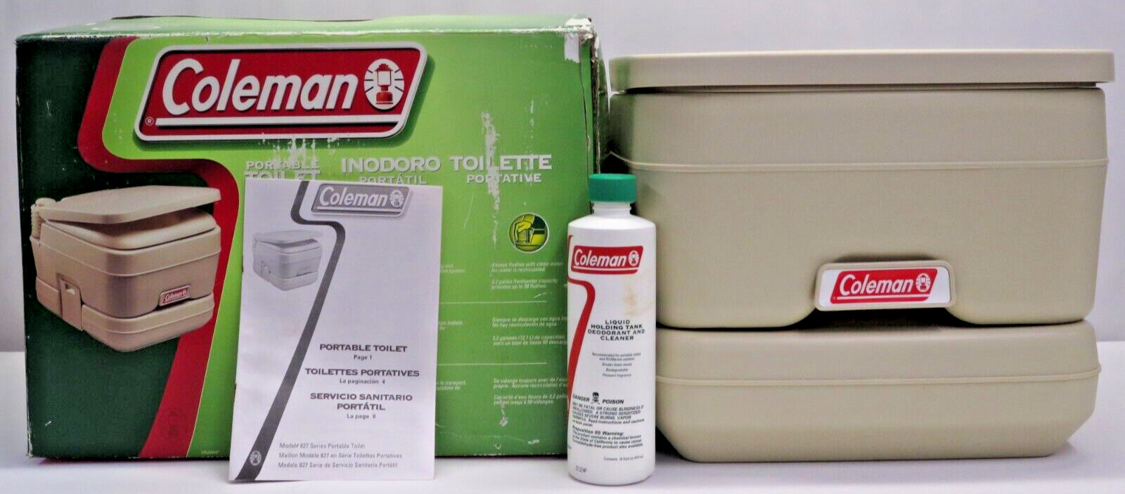 Coleman Portable Flush Toilet 3.2 Gallon Camping Gear 827-802T + Tank Deodorant