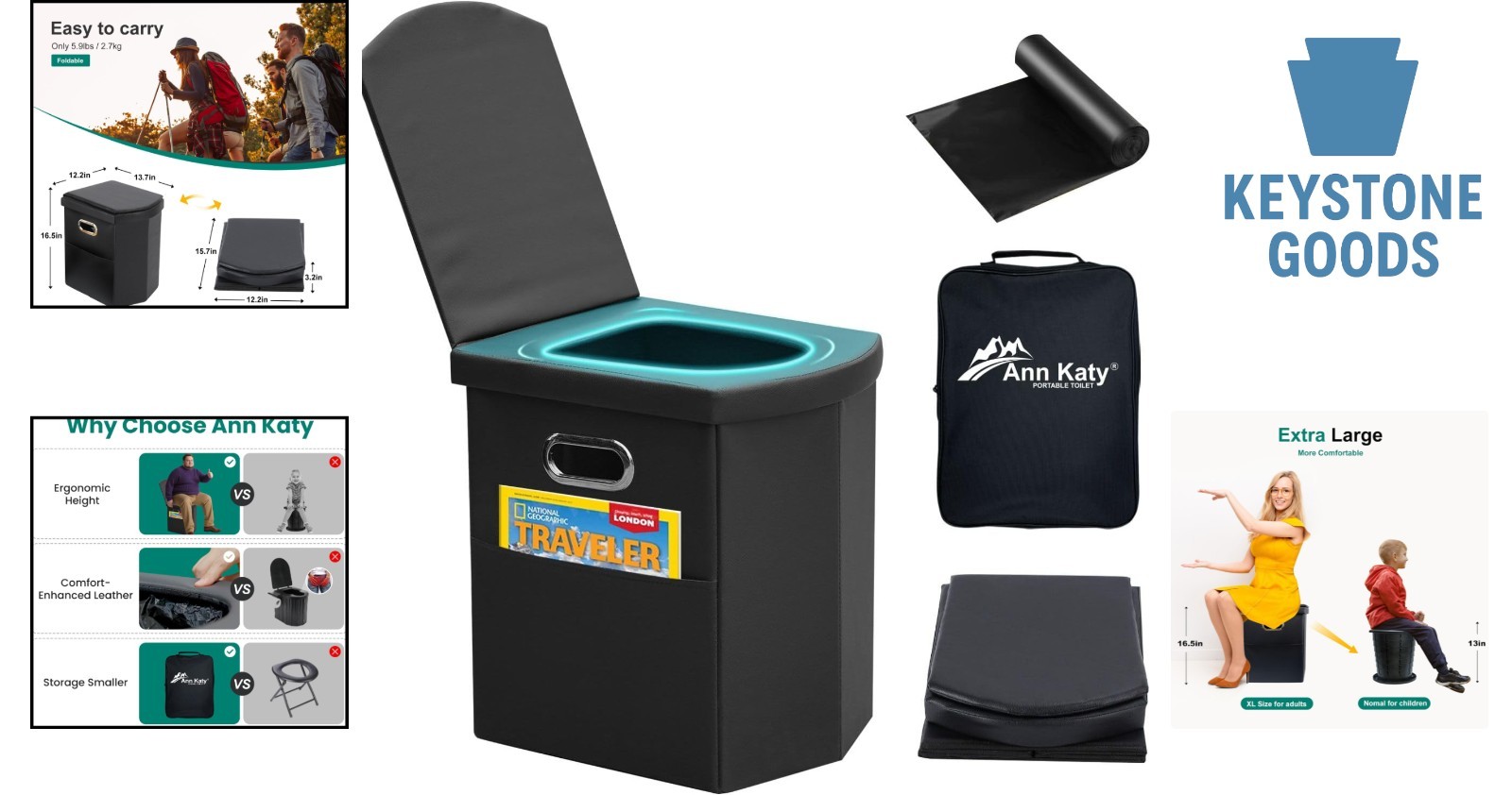 XL Portable Folding Toilet for Camping & Travel