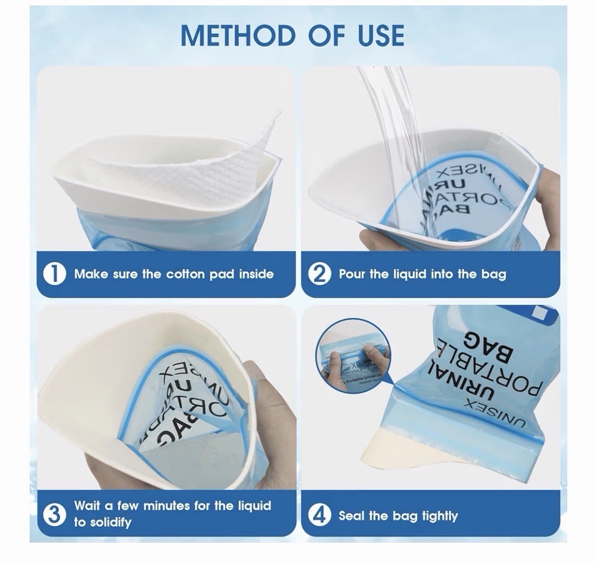 24 Pack Portable Disposable Urinal Bags with Absorbent Pad | Unisex Pee Bags