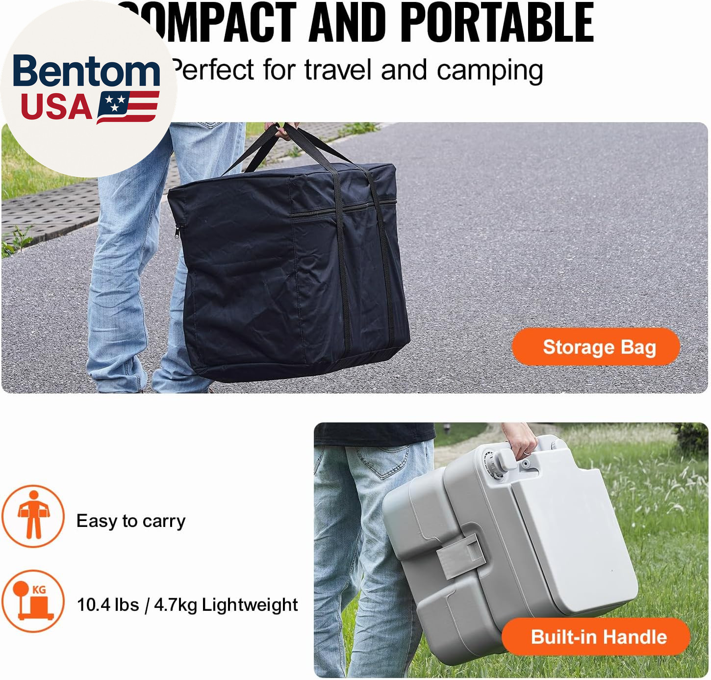 Portable Toilet for Camping, RV Toilet with Carry Bag, 5.3 Gal Waste Tank & 3.2