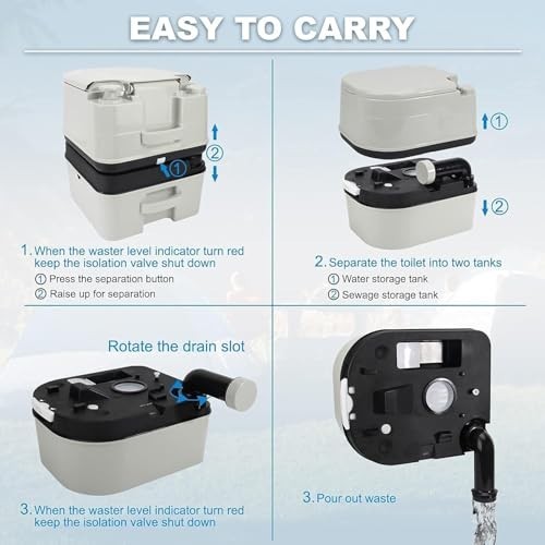 Portable Camping Toilet 6.4 Gallon 24L Piston Flush Detachable Travel Toilet