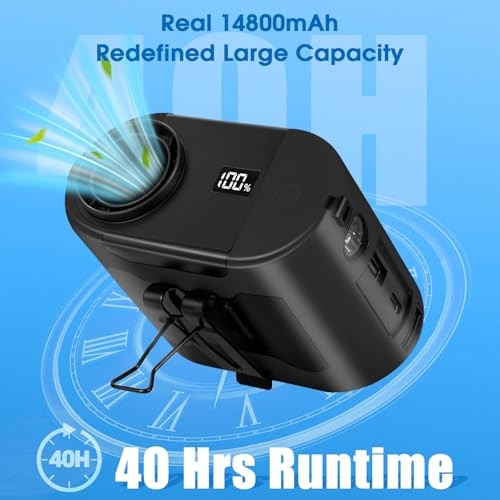 2025 Portable Waist Fan，Rechargeable Wearable Shirt Clip Fan with Light, Black