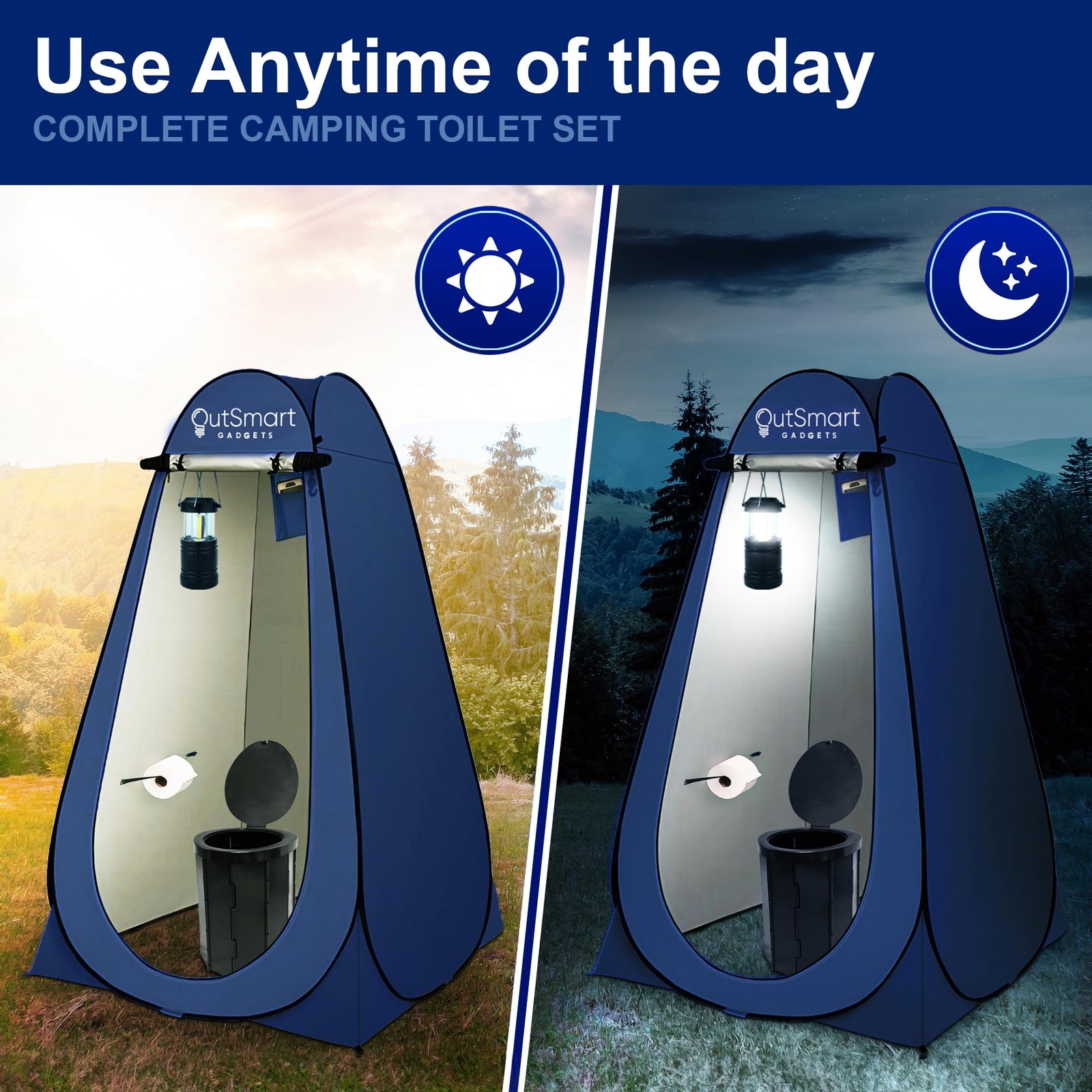 Outdoor Portable Toilet Set for Adults with Camping Night Lantern, Folding XL To