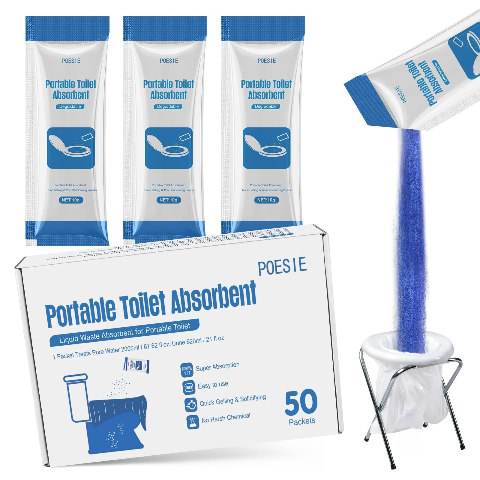Absorbent Gel Powder for Portable Toilets – Ideal for Camping, Hiking & Outdoor