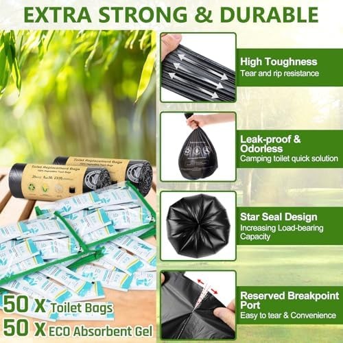 BLIKA Camping Toilet Bags Absorbent Gel Set, Portable Toilet Bags with Gel, 8…