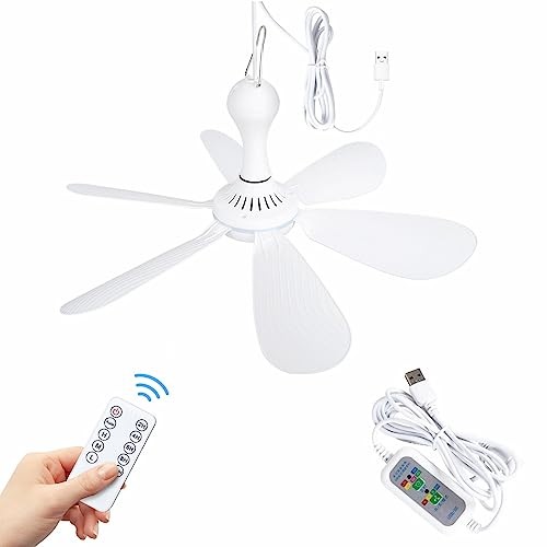 USB Powered Small Ceiling Fan 6 Blades Quiet DC 5V USB Hanging Remote Control