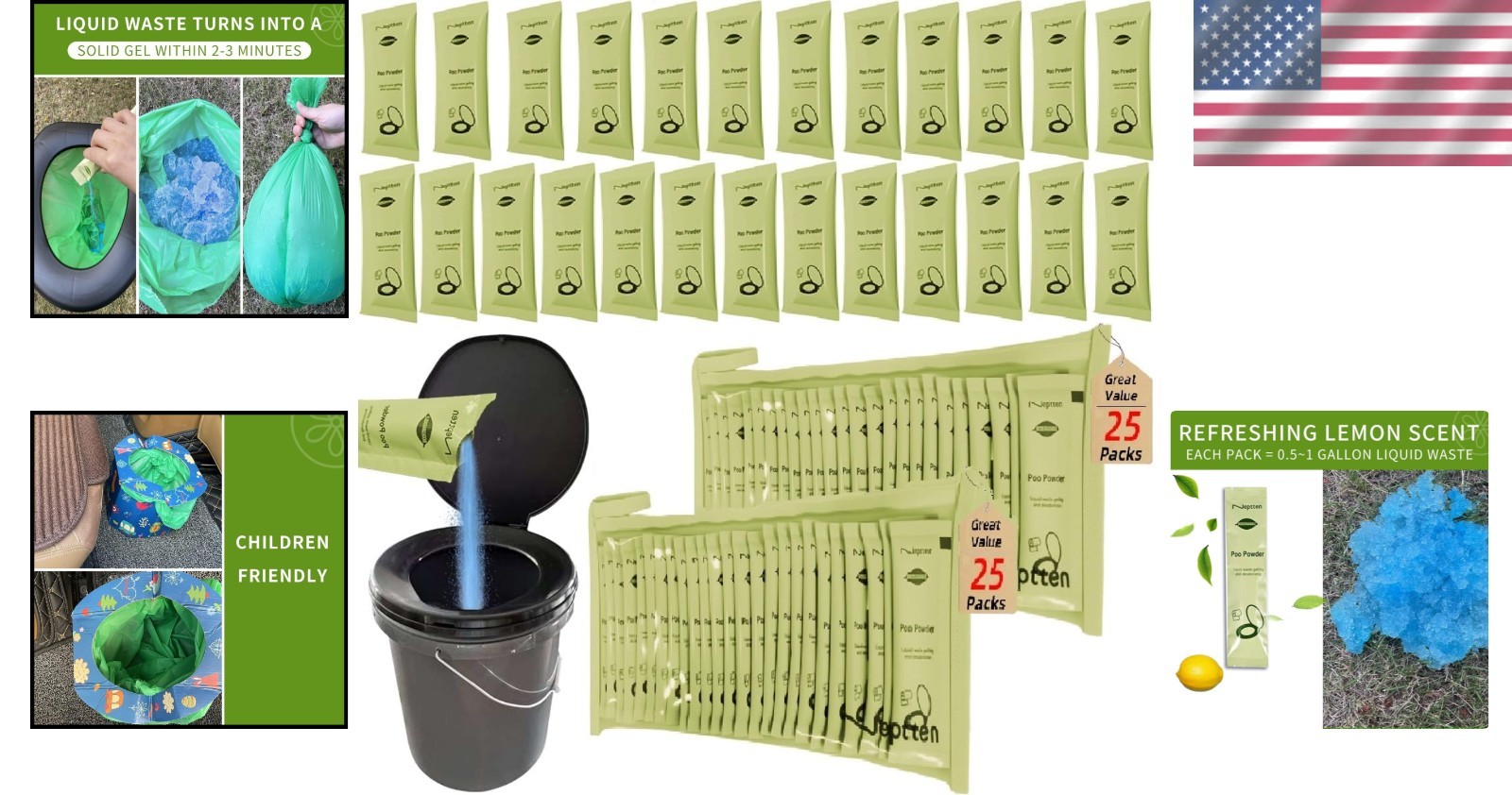 Odor Neutralizing Portable Toilet Powder – Degradable Gel for Camping, 20 Sticks