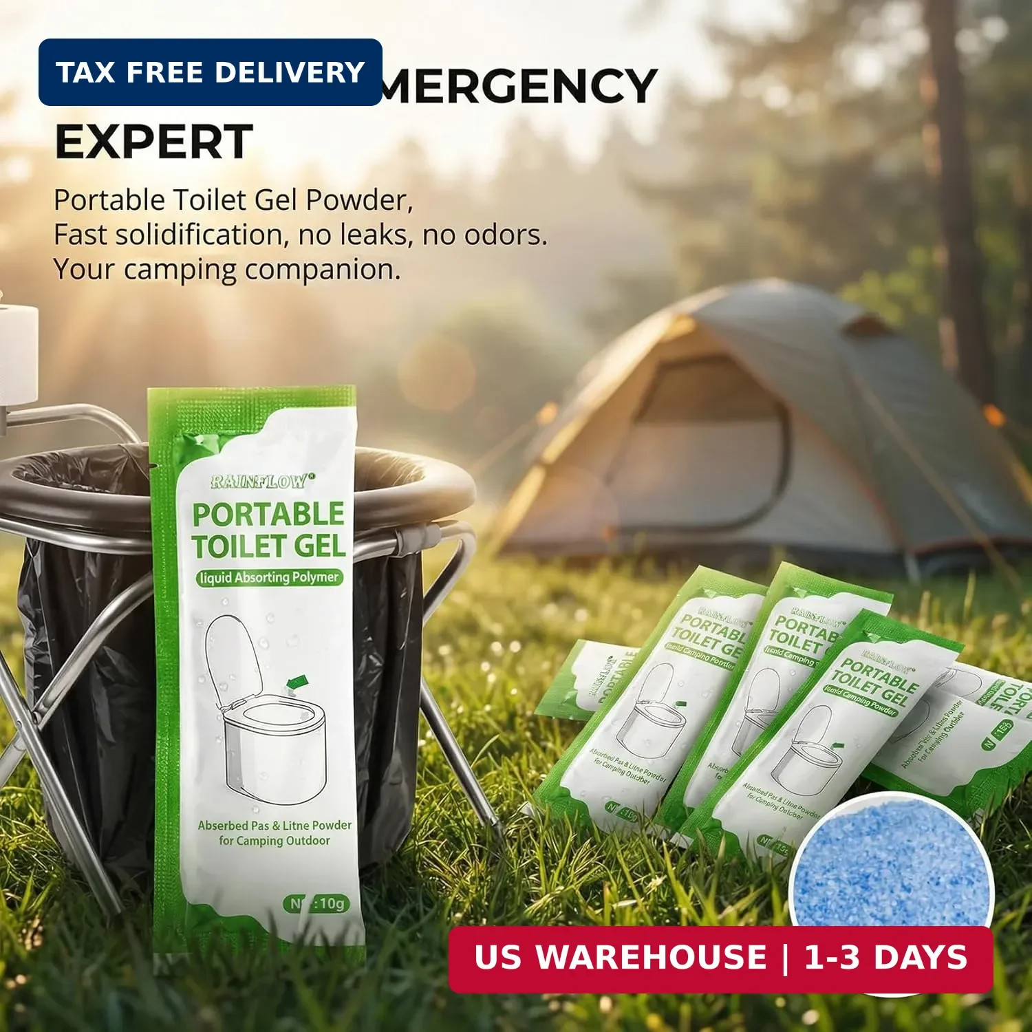 RAINFLOW Absorbent Gel Powder – Liquid Absorbing Polymer for Portable Toilet Cam
