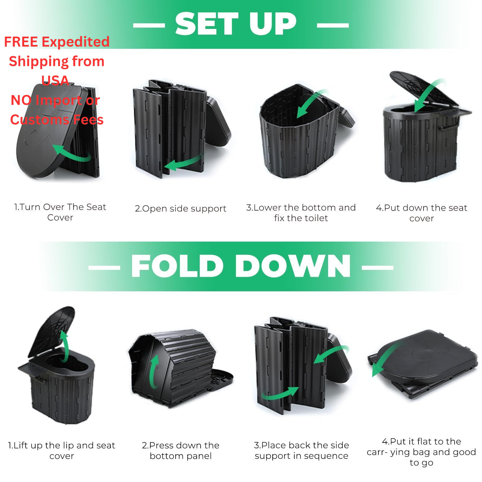 Sckee Camping Toilet, Portable Toilet for Adults, Travel Black