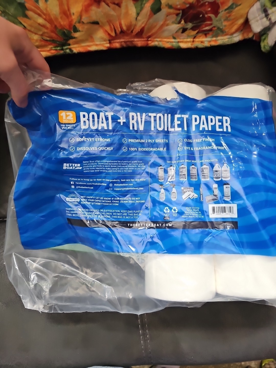 Boat and RV Toilet Paper, Septic Safe Quick Dissolving Tissue, 12 Single Rolls,