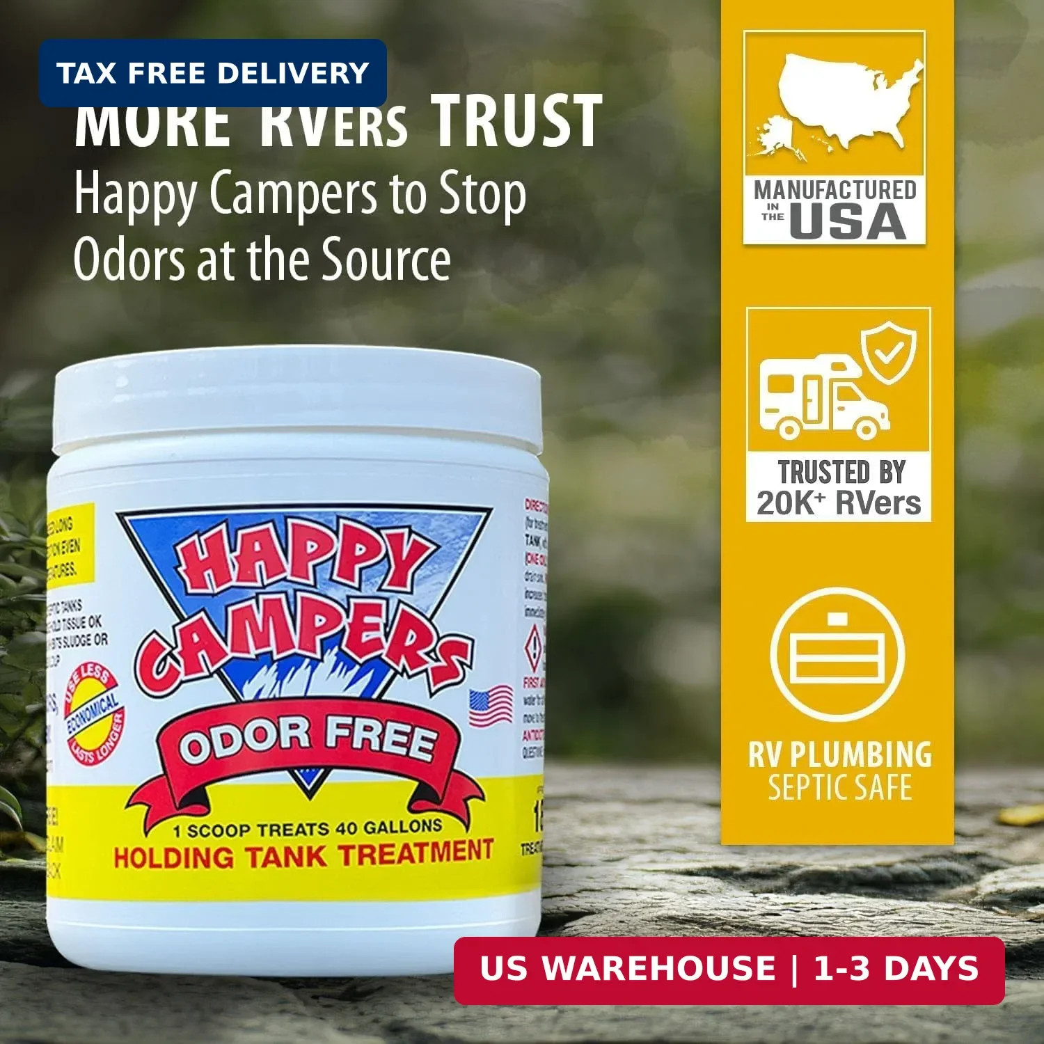 Happy Campers RV Toilet Treatment & Holding Tank Treatment – Controls Odors, Hel