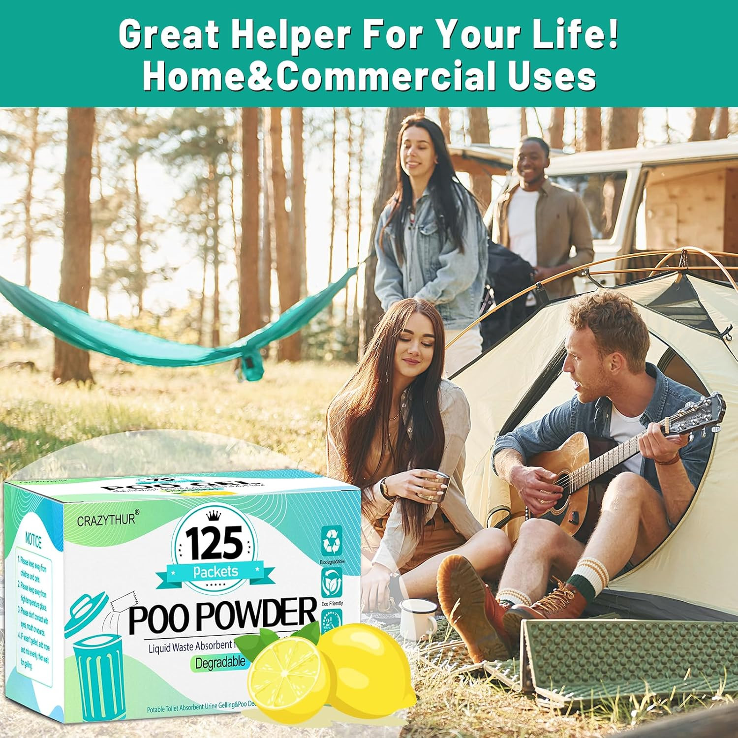 Portableportable Toilet Gel, Poo Powder for Portable Toilet, Camping Toilet Gel,