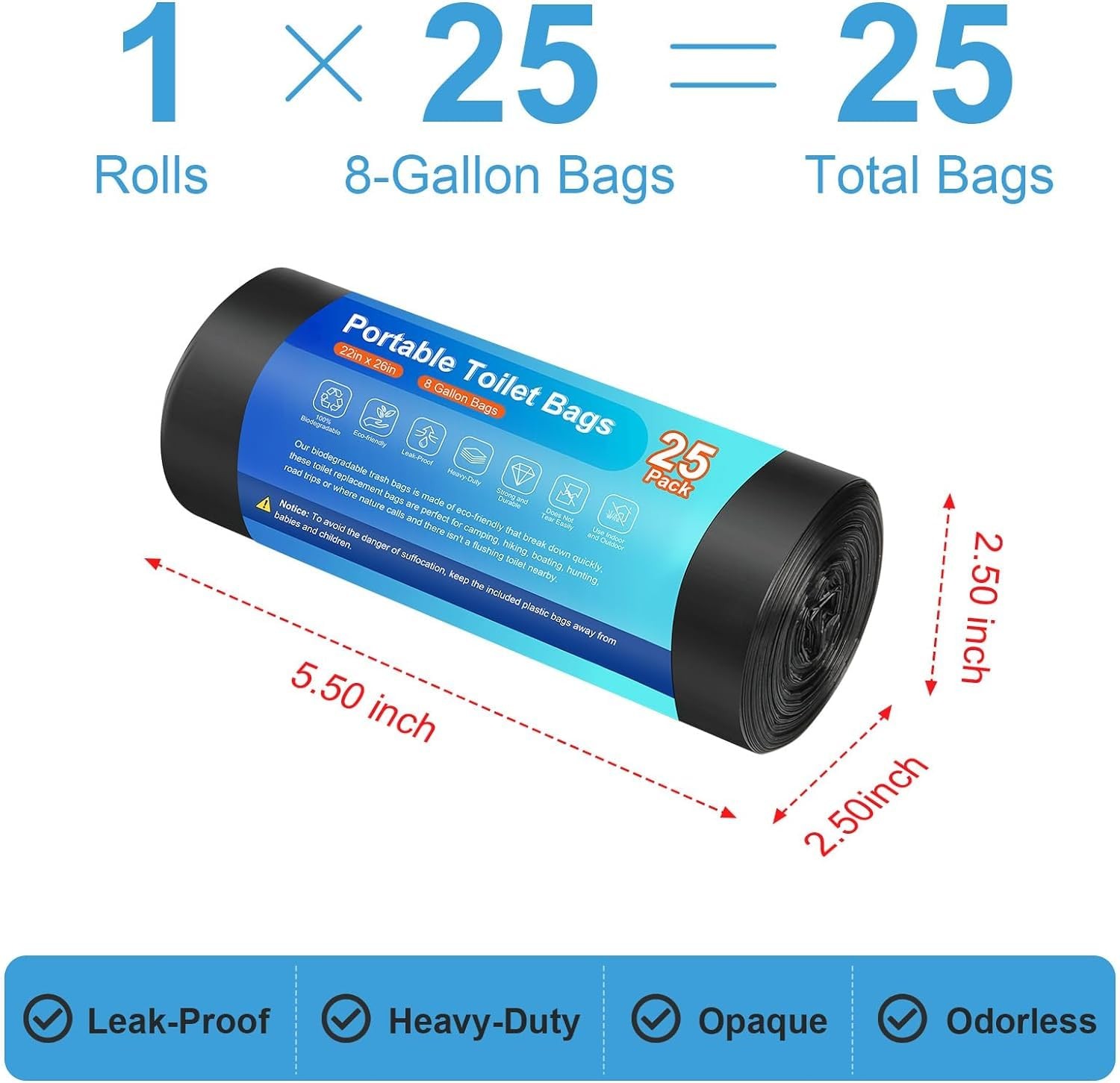 25 Portable Toilet Bags, Camping Toilet Bags, Biodegradable Porta Potty Bags, Th