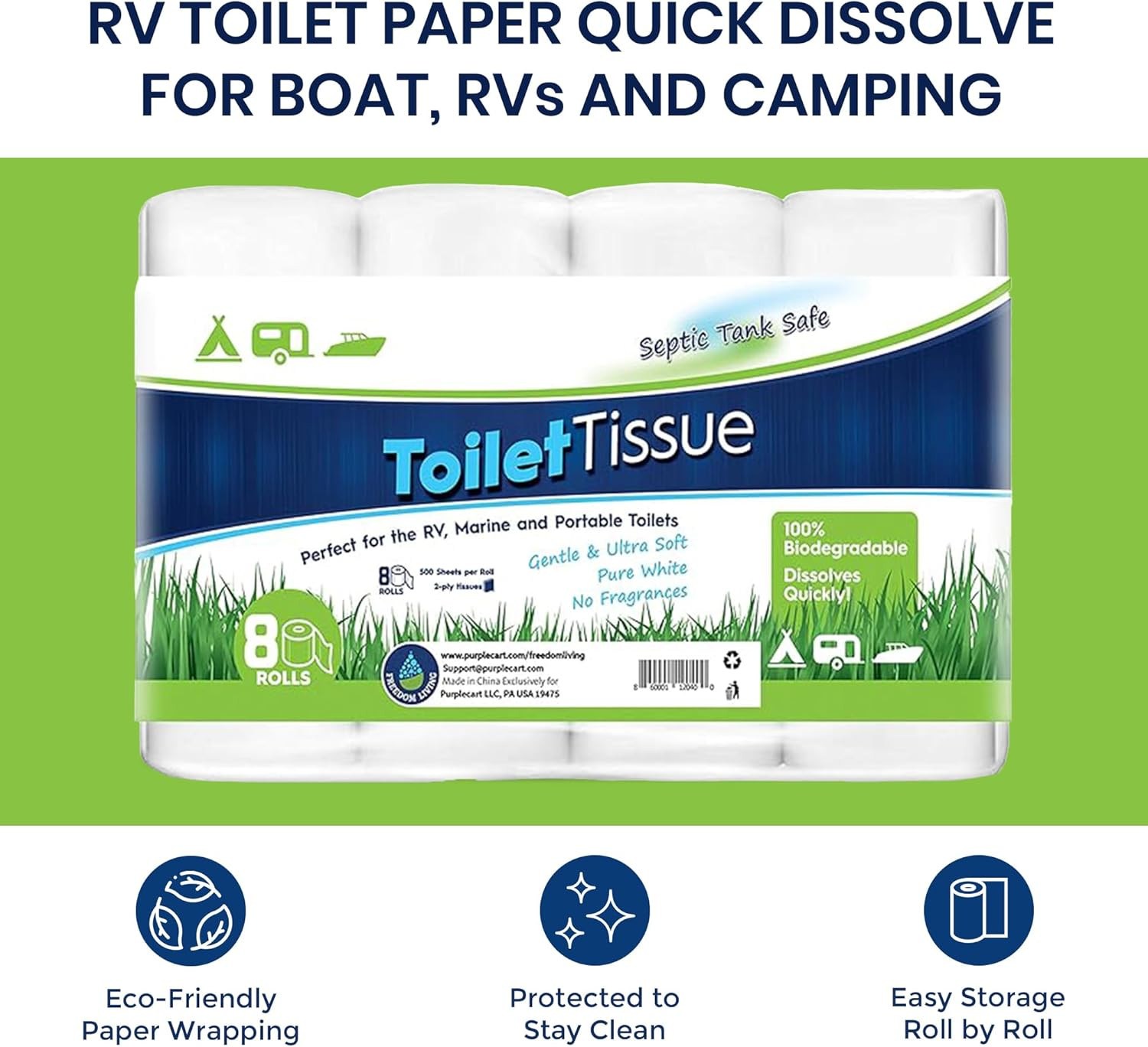 Septic Tank Safe Toilet Tissue for Campers and Rvs Biodegradable Marine Toilet P