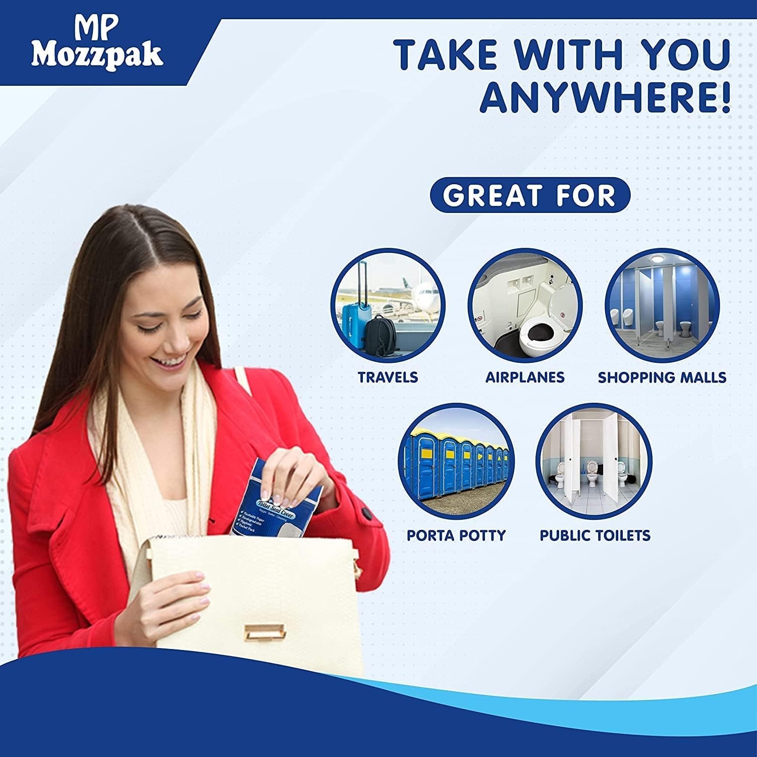 MP MOZZPAK Toilet Seat Covers Disposable (60 Pack) – XL Count), Blue