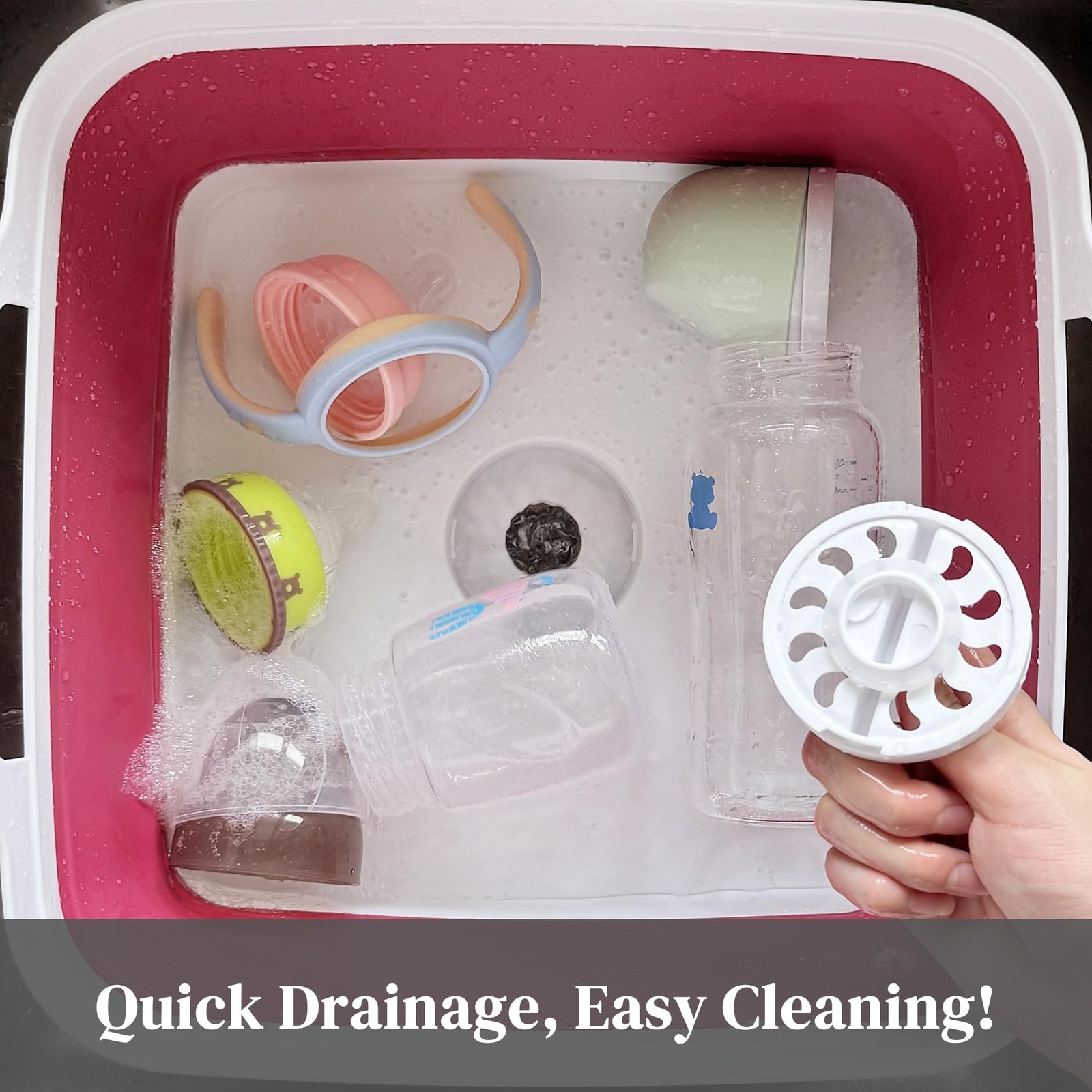 10L Magenta Collapsible Camping Sink SpaceSaving Dish Basin Drain Plug