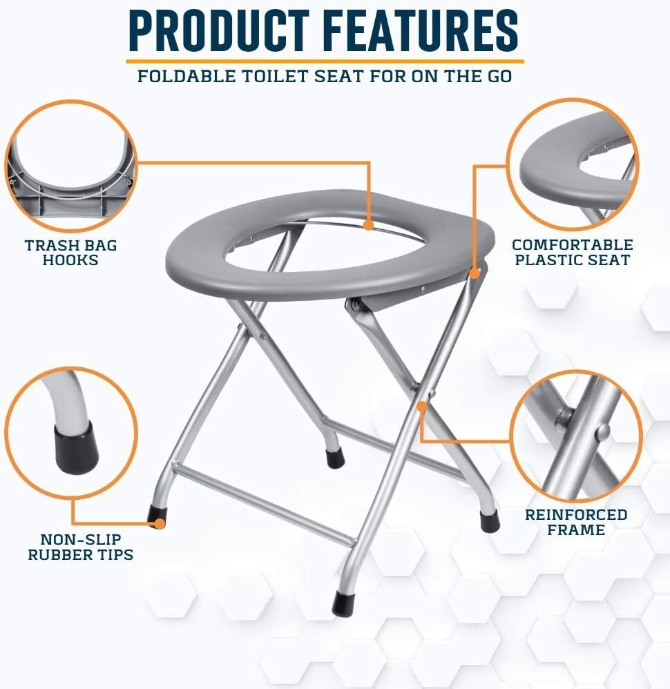 Folding Toilet Seat Portable Commode Potty Chair For Camping Travel Hunting Trip