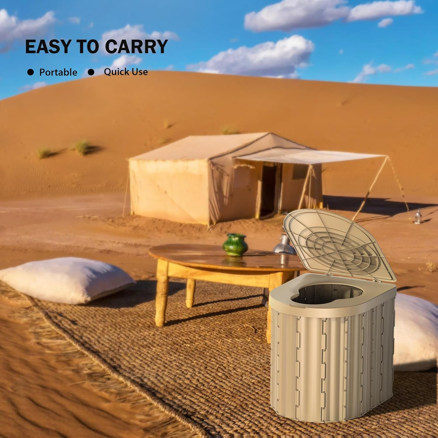 Portable Toilet, Upgraded 15” Toilet with Removable Paper Holder, Camping Toile