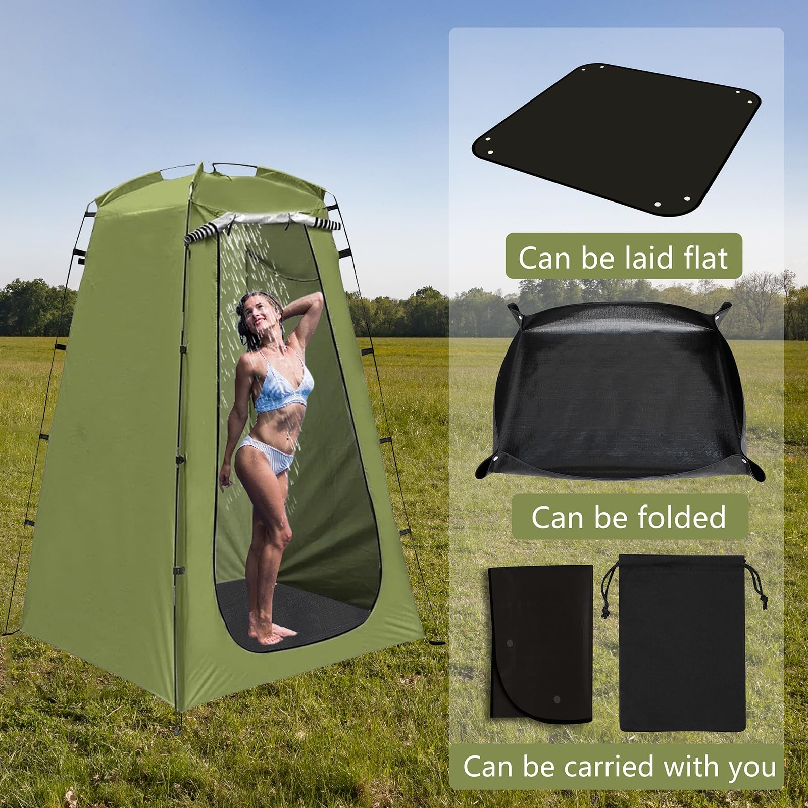 QTRQTR Outdoor Camping Shower Mat, 39.4″ Portable Shower Pan, Simple Version …