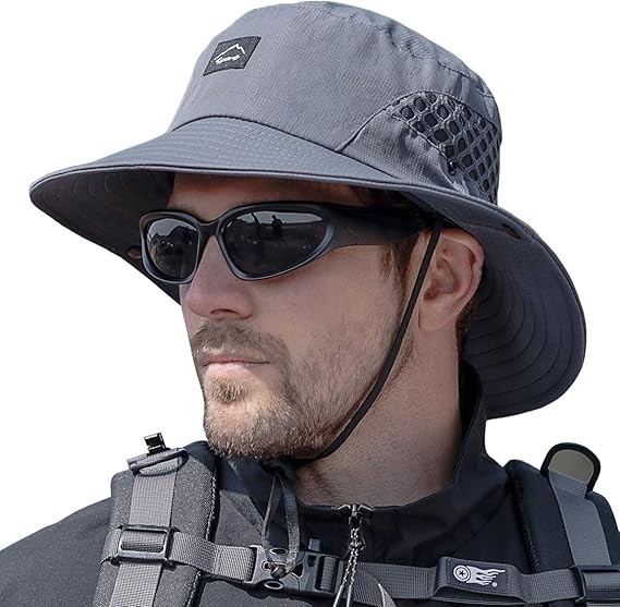 UPF 50+ Wide Brim Fishing Hat Gray Sun Protection Hiking Beach Bucket Hat