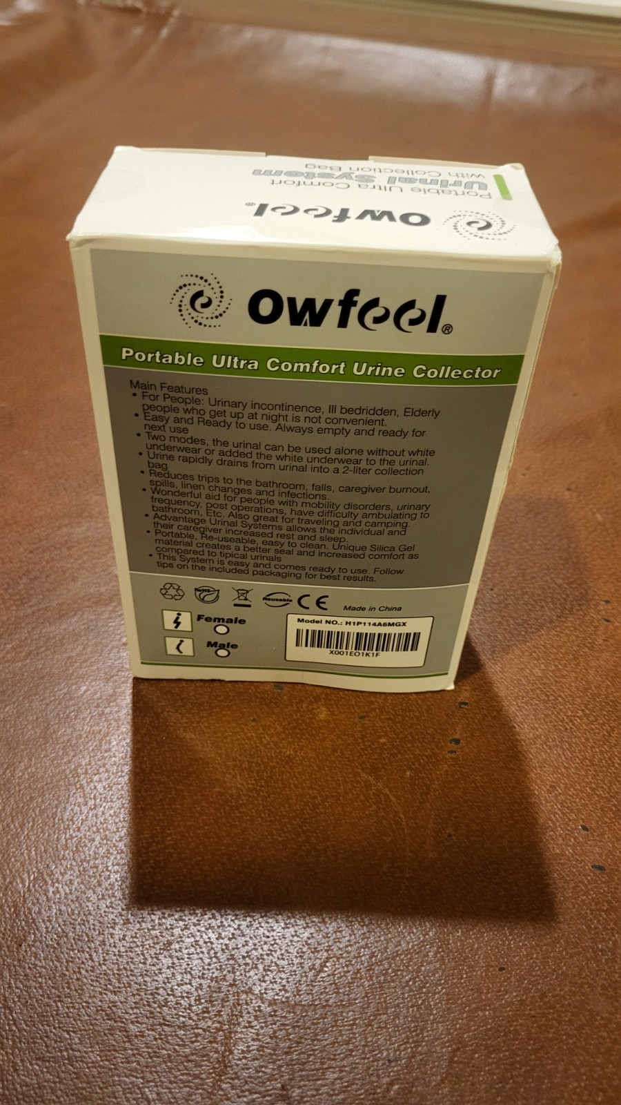 Owfeel 2000ml Man Protable Wearable Urine Bag Urinal System with Collection BAG
