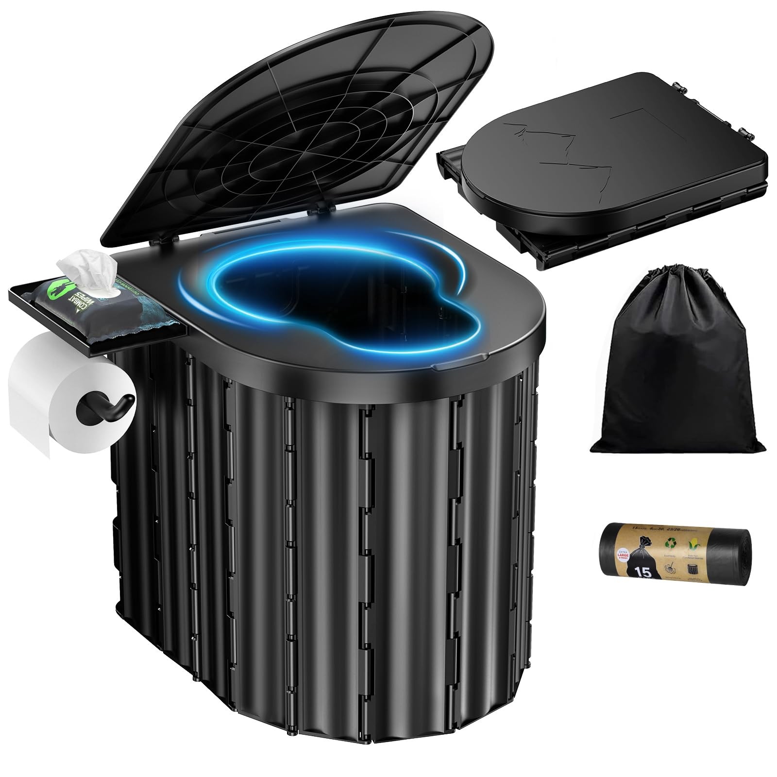 Portable Toilet, Upgraded 15” toilet With Removable Paper Holder, Camping To…