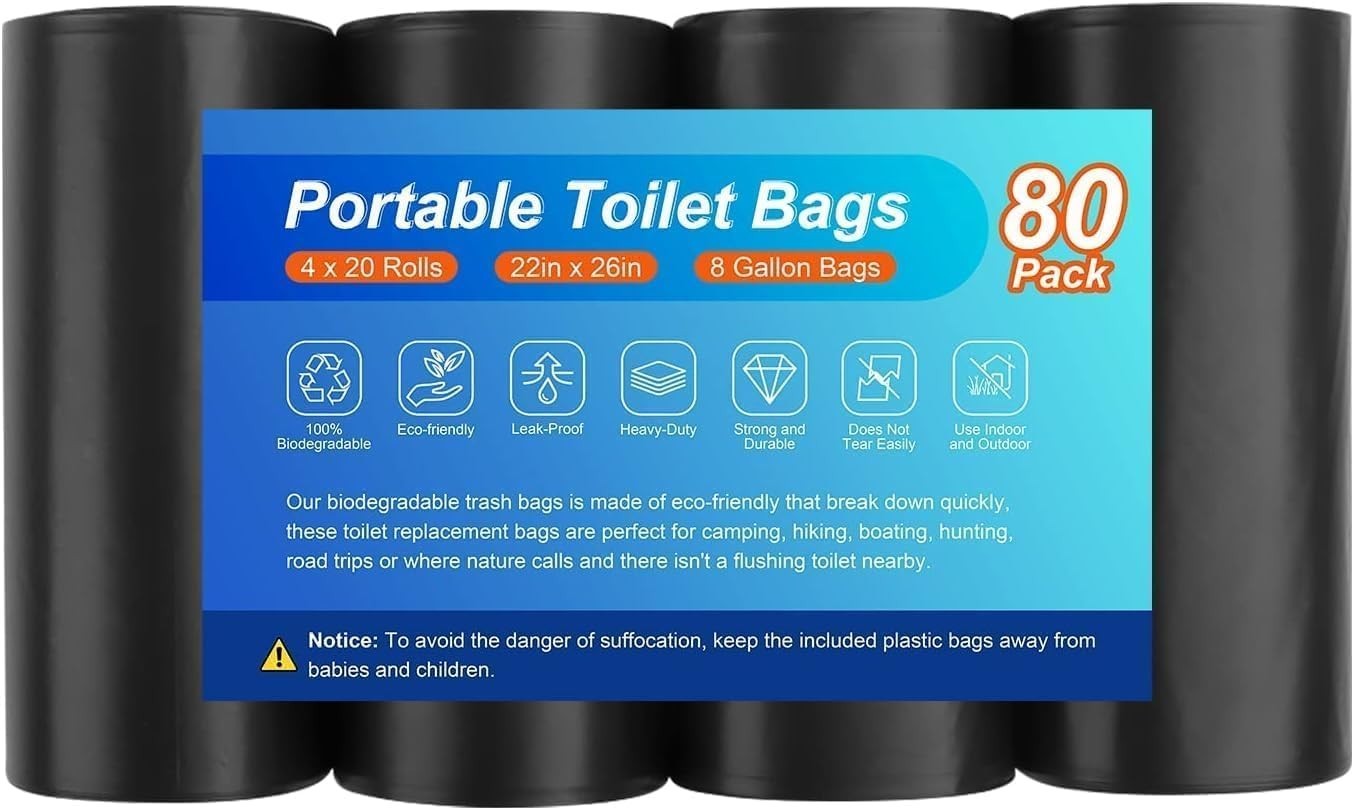 Universal Fit Biodegradable Toilet Liners – 80 Count for Outdoor Adventures