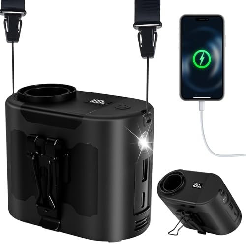 2025 Portable Waist Fan，Rechargeable Wearable Shirt Clip Fan with Light, Black