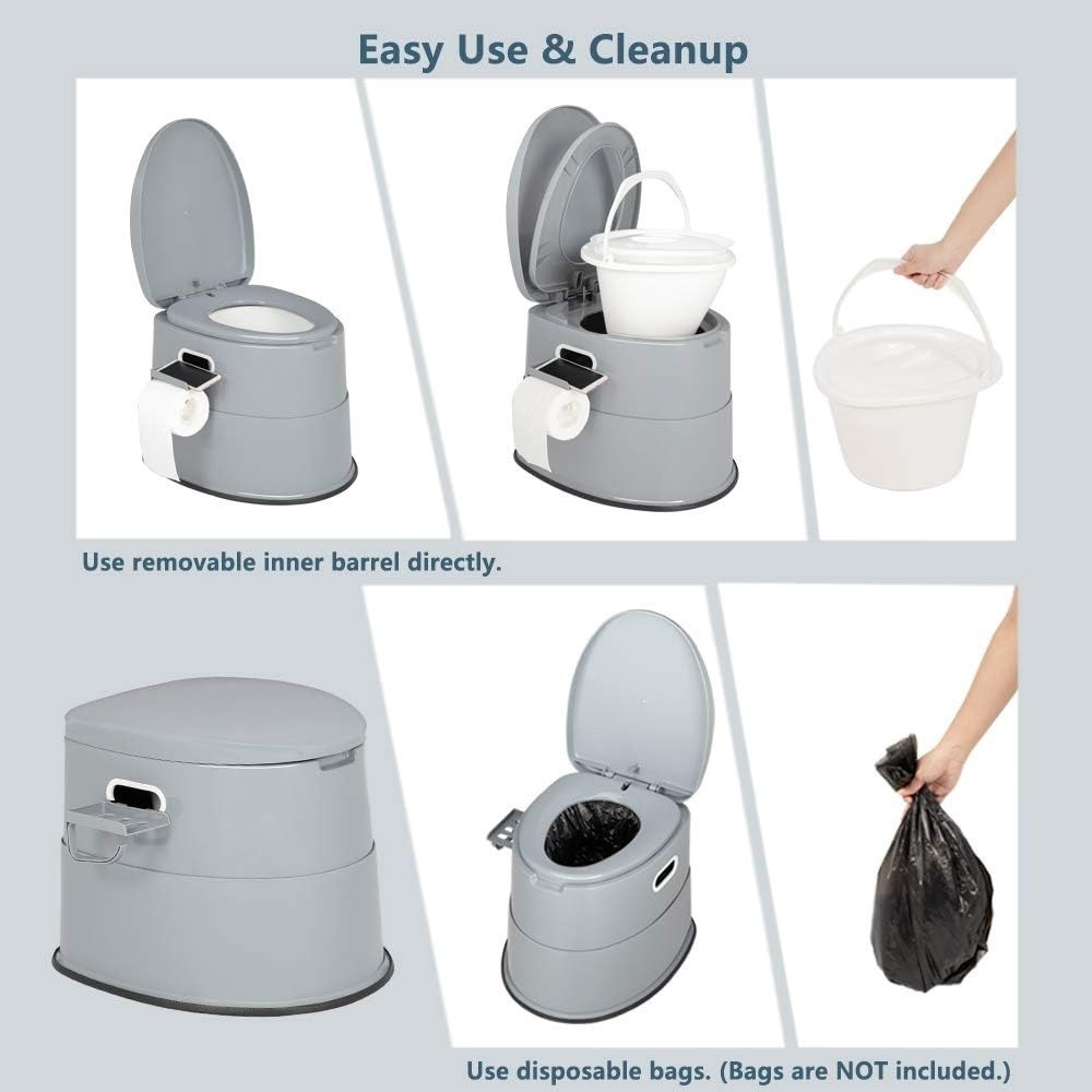 Portable Toilet Commode with Detachable Inner Bucket and Removable Paper Holder