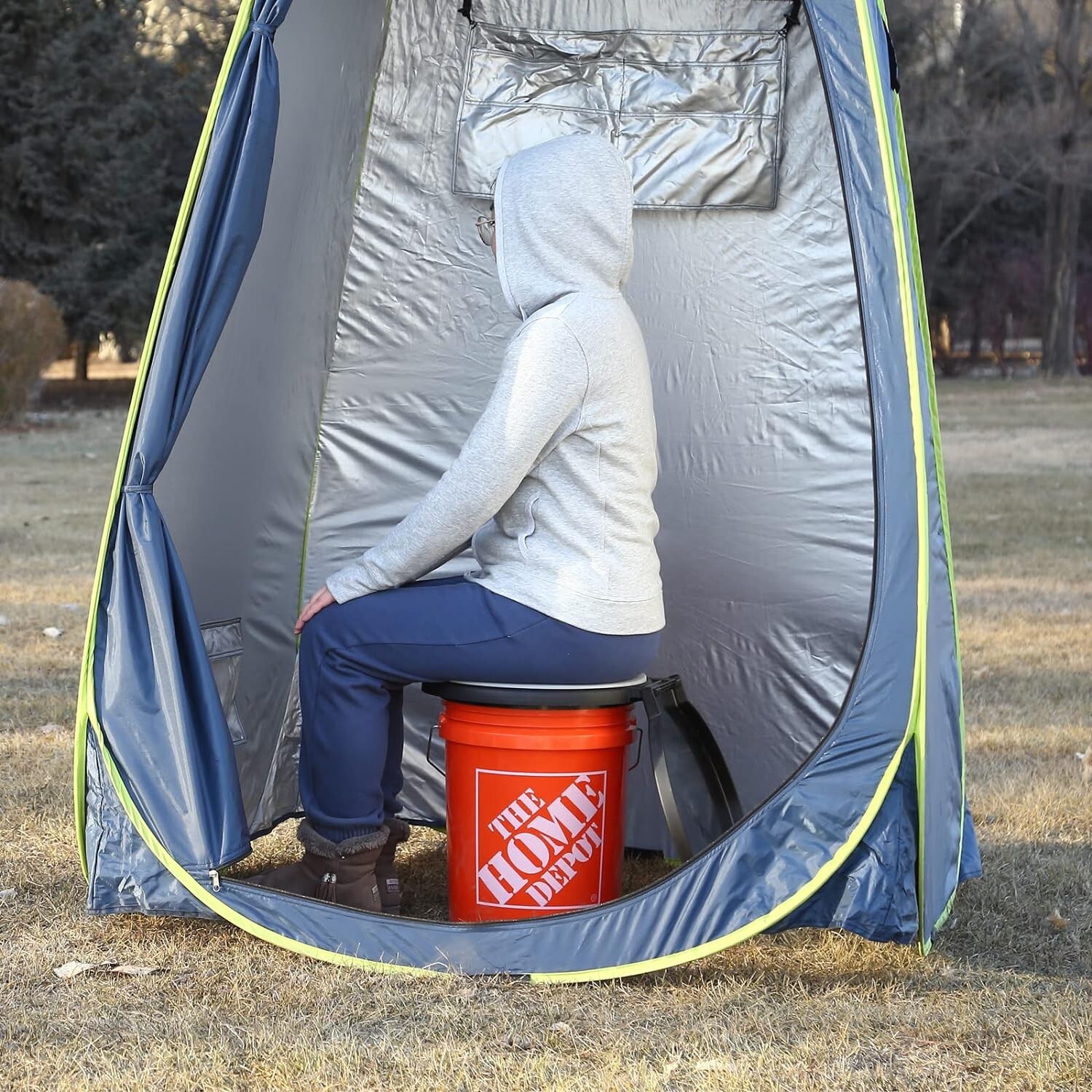 Portable Outdoor Snap on Toilet Seat Cover with Soft Cushion for 5 Gallon Bucket