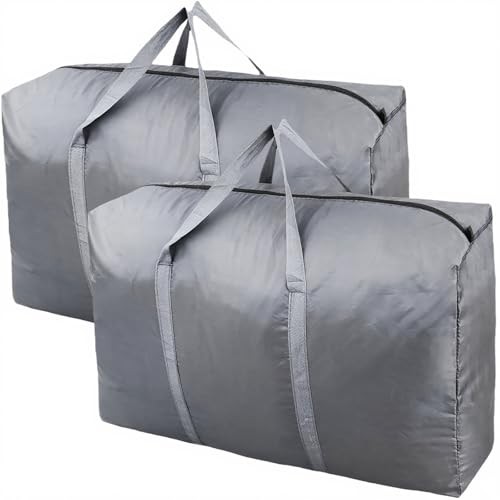 100L Extra Large Storage Bags, Big Moving Bags with Strong Zippers 2 Pack Grey