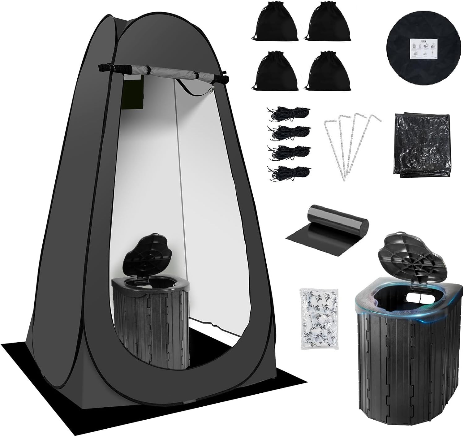 Camping Toilet Kit with Pop up Privacy Tent, X Large Portable Folding Toilet Pot