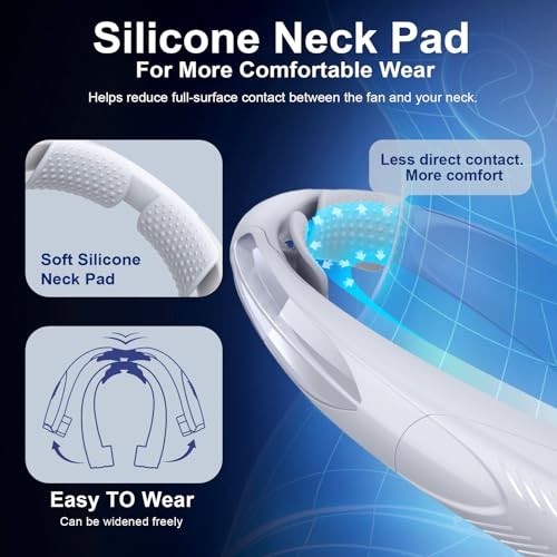 Portable Neck Fan with Reading Light, 6-Speed Wearable Fan, 6000mAh USB-C White