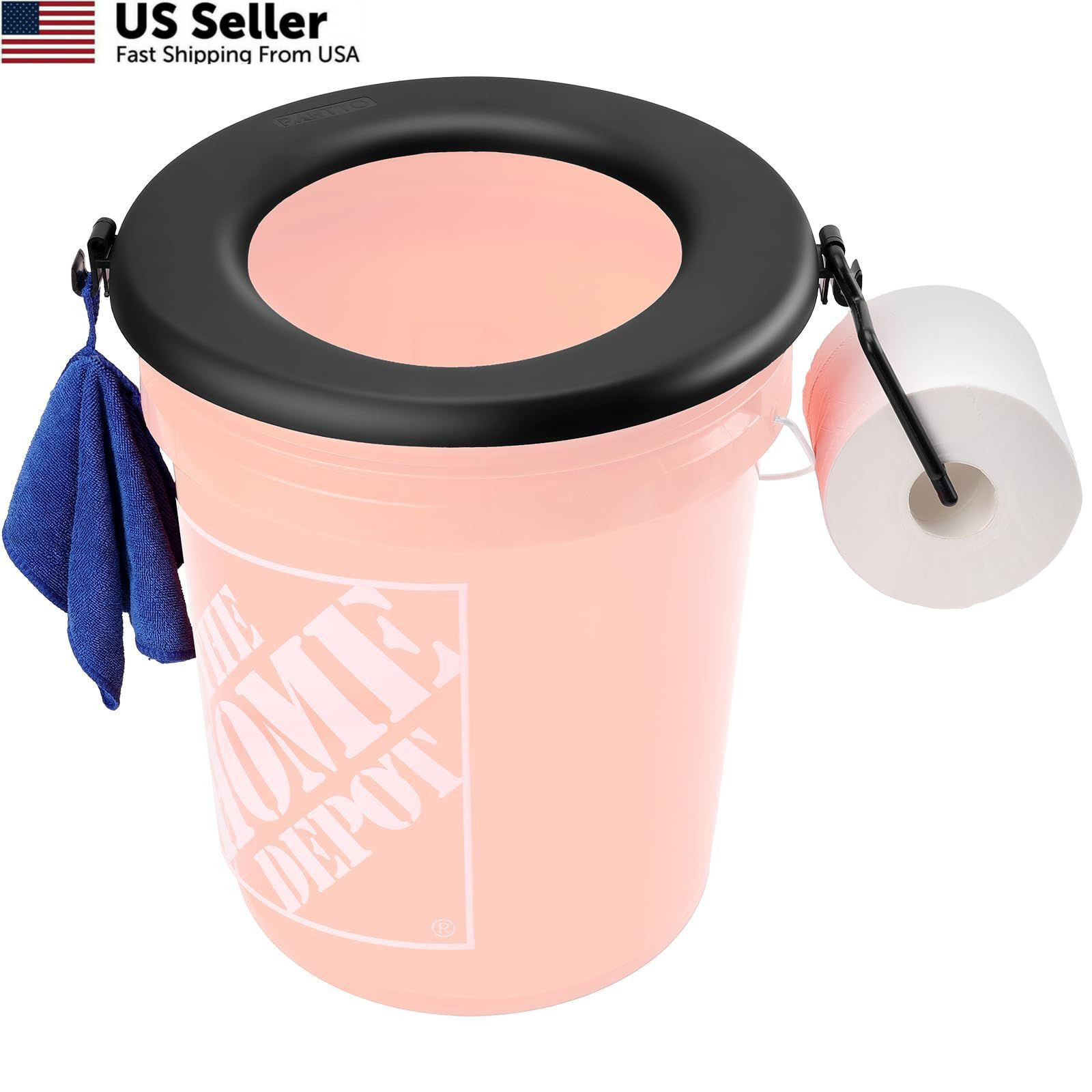 Bucket Toilet Seat, Portable Seat for 5 Gal Buckets, Universal, Black
