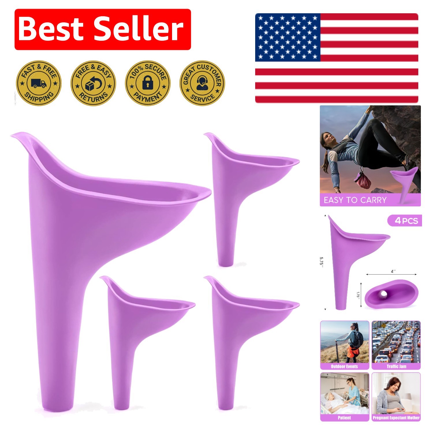 Medical-Grade Silicone Female Urinal – 4PCS Travel Devices for All Activities