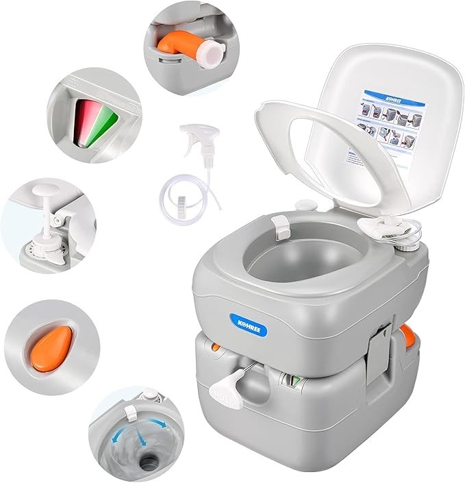 Portable RV Toilet 5.8 Gal Camping Porta Potty Detachable Tank Leak Proof Travel