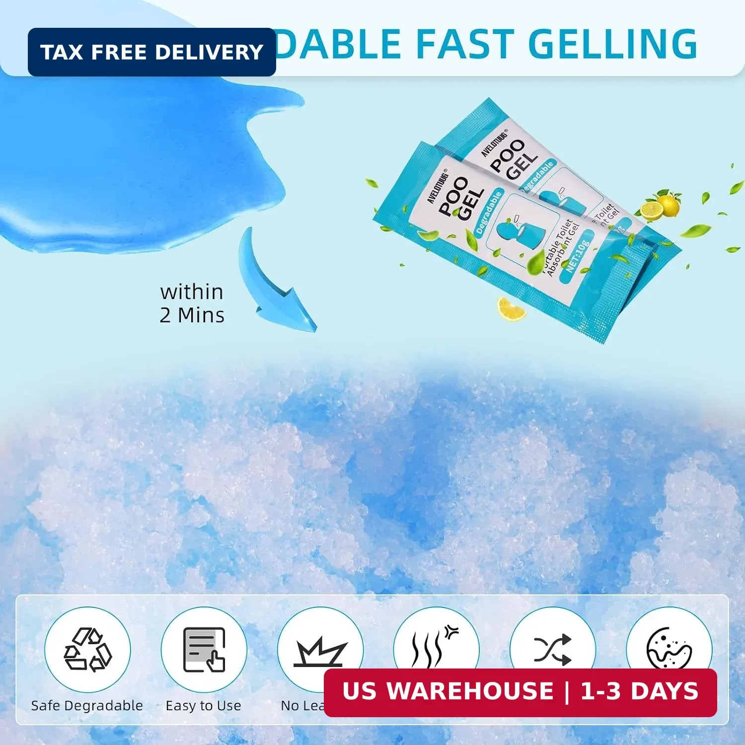 Portable Toilet Absorbent Gel Powder, 25 Pack Poo Gel for Camping Toilet Solid W