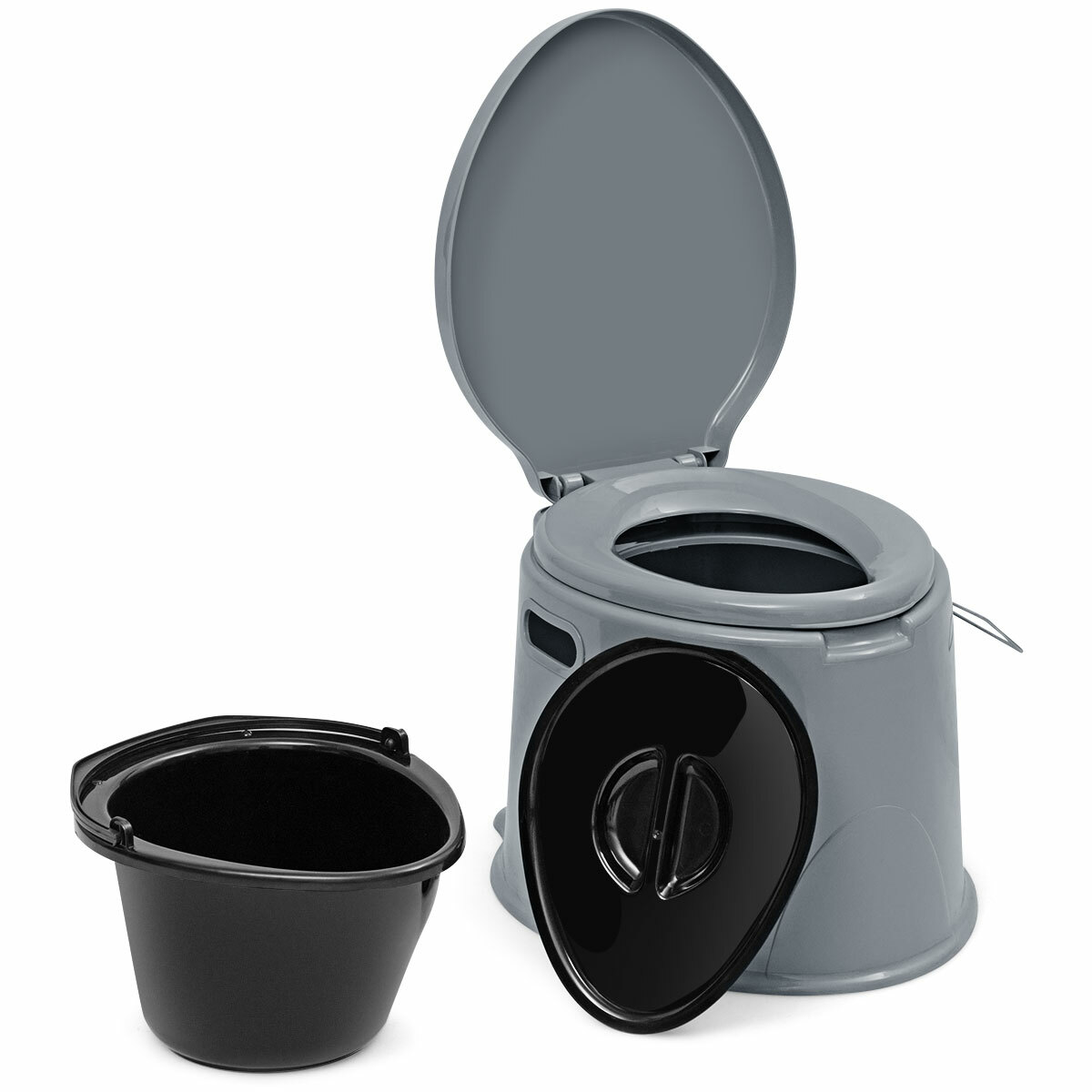 Portable Travel Toilet Indoor Outdoor W/Paper Holder for Outdoor Camping Grey