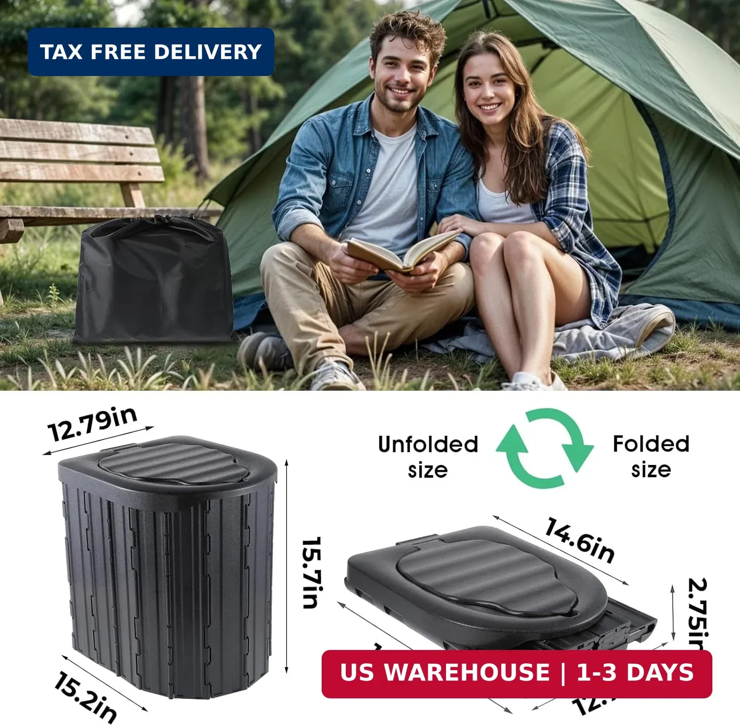 Camping Toilet, Portable Toilet for Adults, Camp Toilet with Handbag, Travel Pot