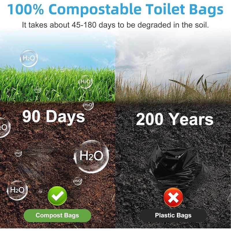 Biodegradable Portable Toilet Bags Drawstring Camping Waste Bags 50 Count New