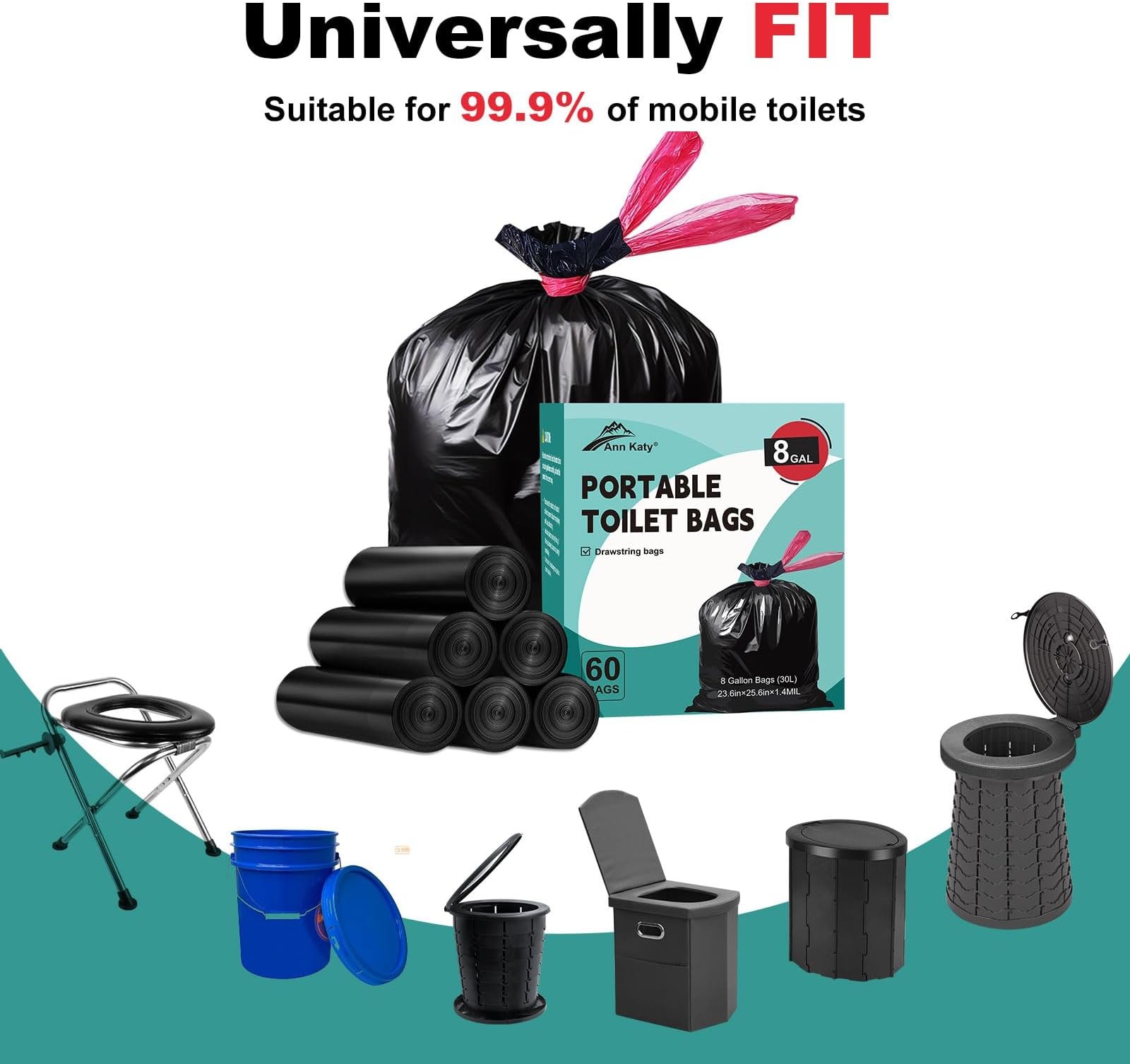 Ann Katy Portable Toilet Bags, Leak-Proof Waste Bags for Outdoor, Hiking