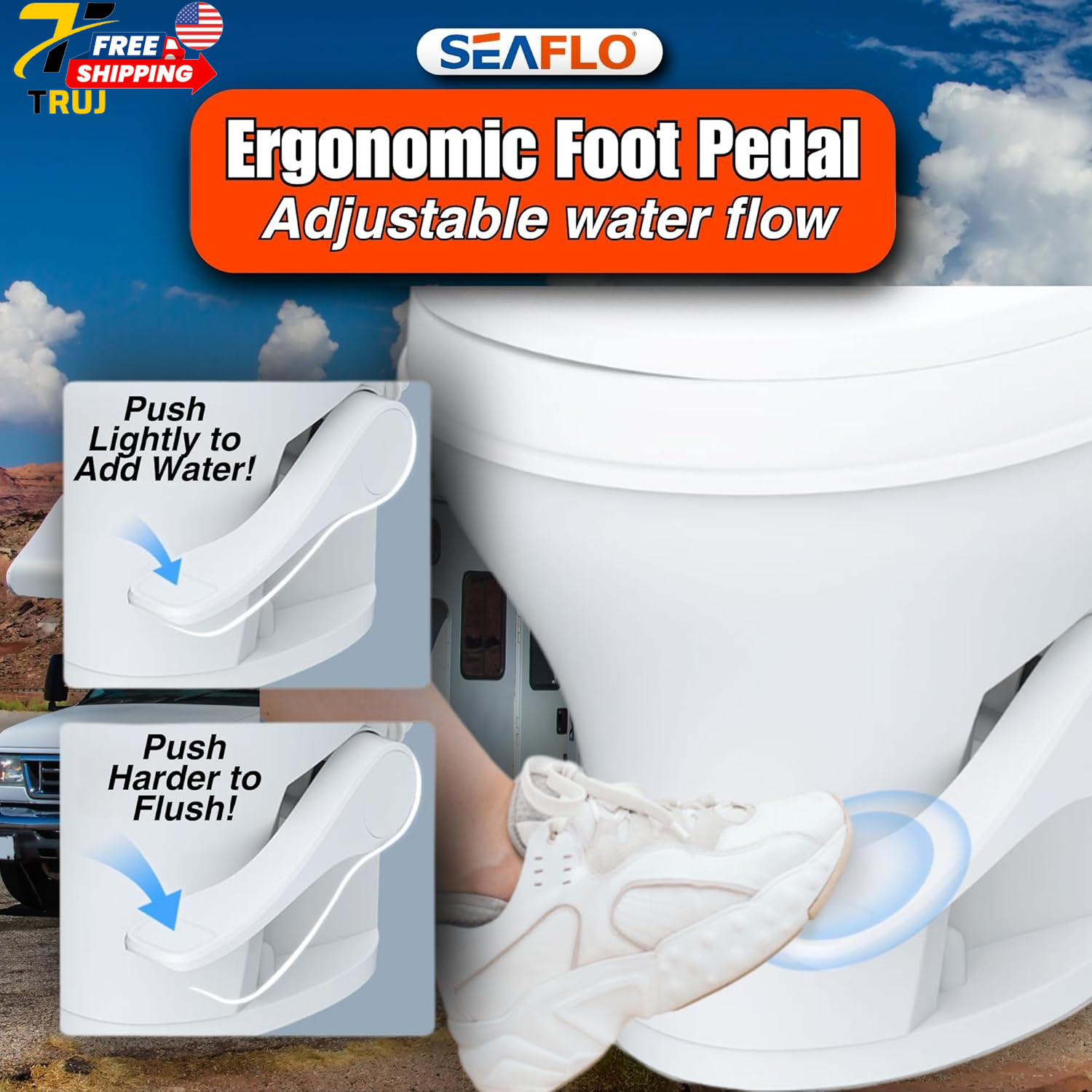 Residential Height Camper/RV Toilet with Sprayer Attachment 18.5” Standard Heigh