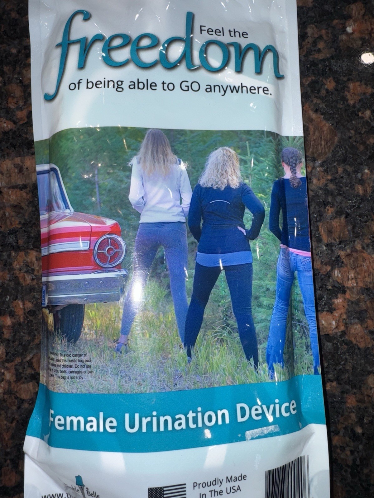 The Tinkle Belle Portable Female Urination Device, Teal and Grey with Case New