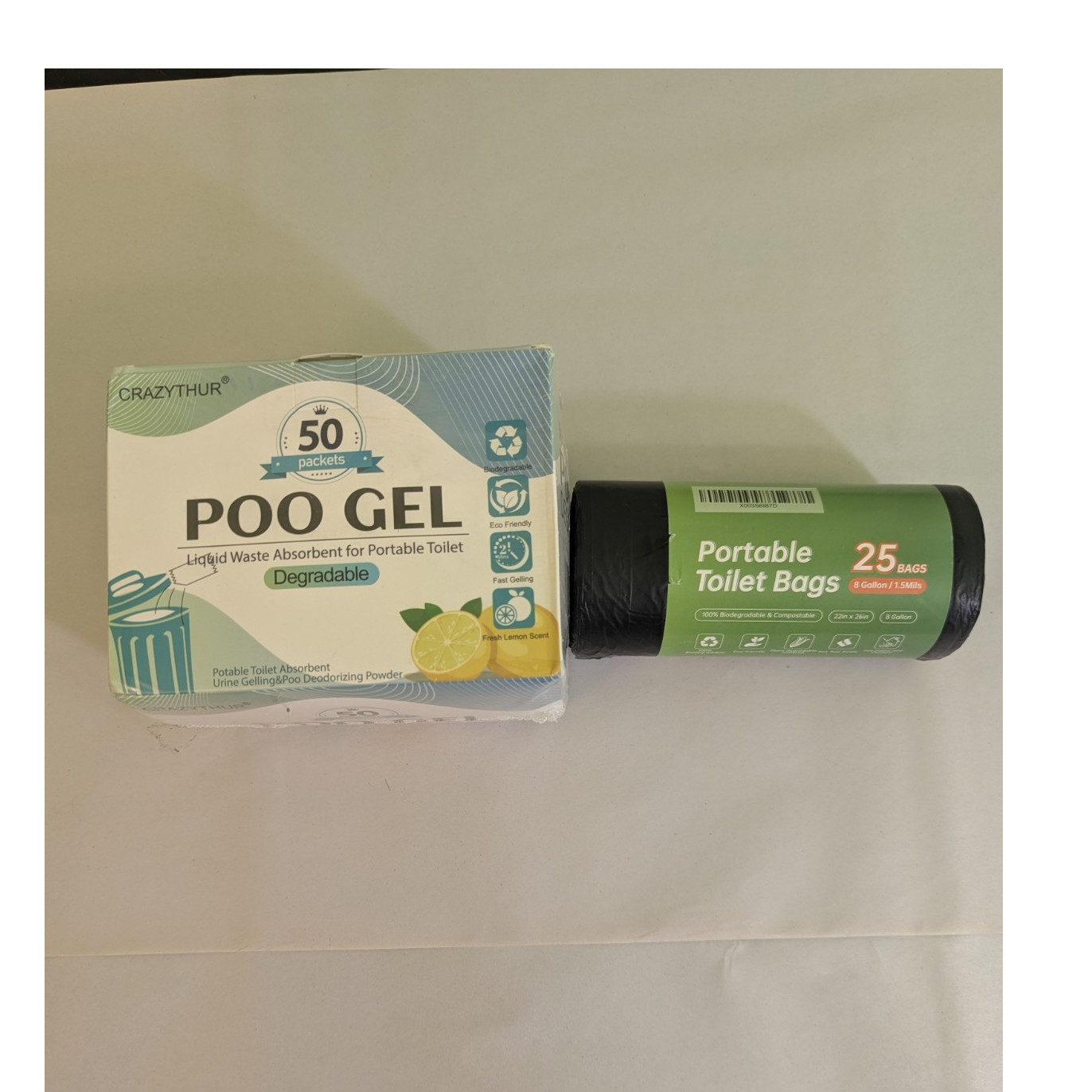 CRAZYTHUR Portable Toilet Gel Powder 50 Pack & 25 Biodegradable Bags