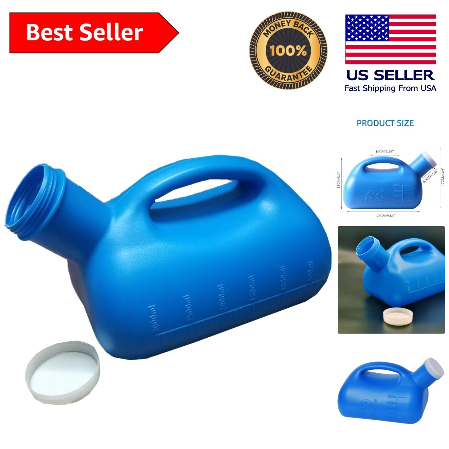 Large Capacity 3000ML Male Urinal – Ideal for Bedridden & Travel Use – Blue