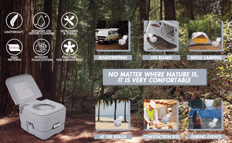 10L Portable Camping Toilet 2.6 Gallon Flush Travel Vehicle Boat Toilet Potty