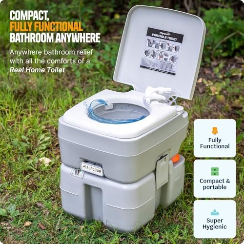 Portable Toilet – Compact Indoor & Outdoor Commode w/Travel Bag for 5.8 Gallon