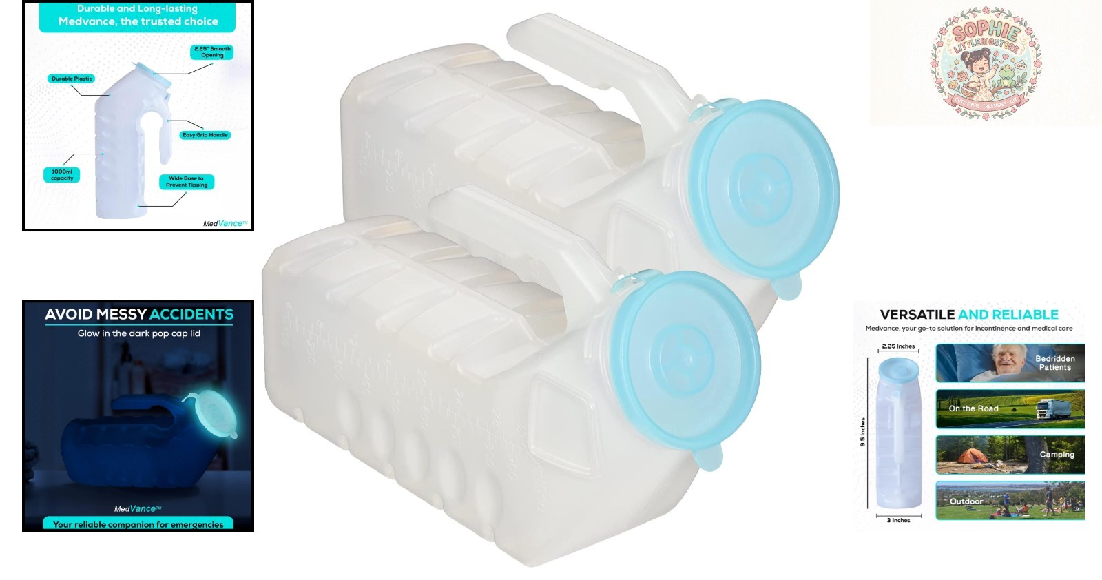 Multi-Purpose 2 Pack Portable Urinal Bottles for Men – Ideal for Outdoors & Care